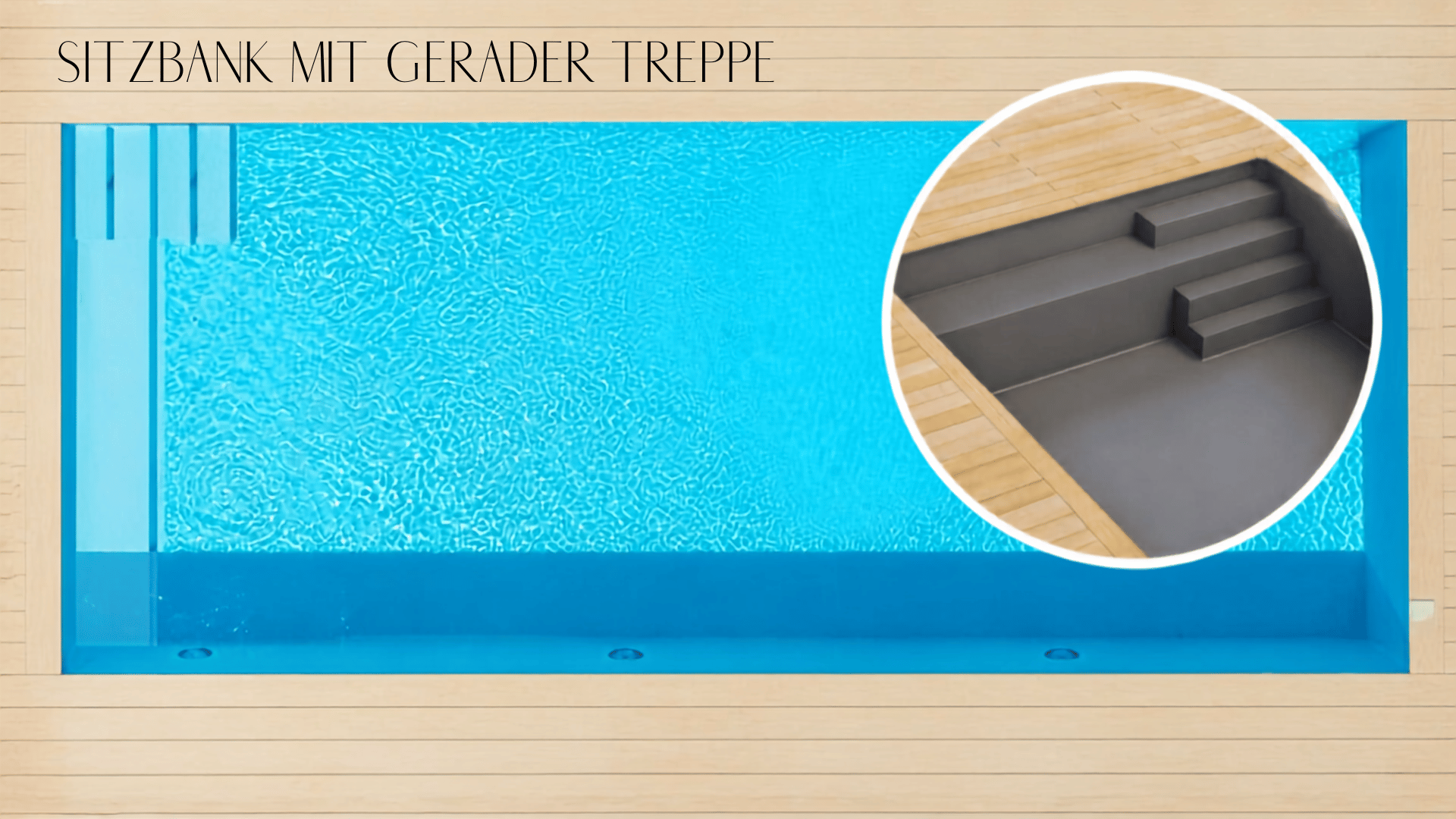 Poolfolie mit Sitzbank und gerader Treppe