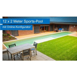 Designer Sport-Pool 12 x 2 m, Tiefe wählbar 60 cm bis 180 cm