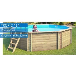 Holzpool Procopi Tropic 414, &Oslash; 4,14 m, Pool-Komplettset, H&ouml;he 120 cm